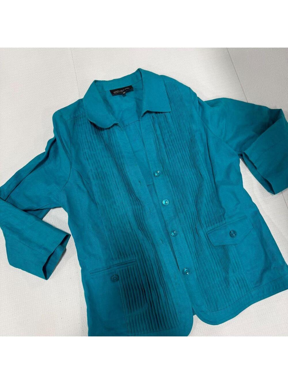 Jones New York Turquoise Pintuck Button Jacket - 12